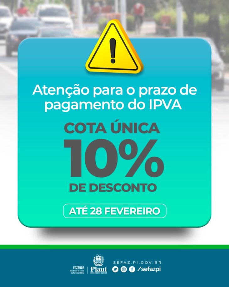 Contribuintes têm até dia 28 de fevereiro para pagar IPVA com 10% de desconto