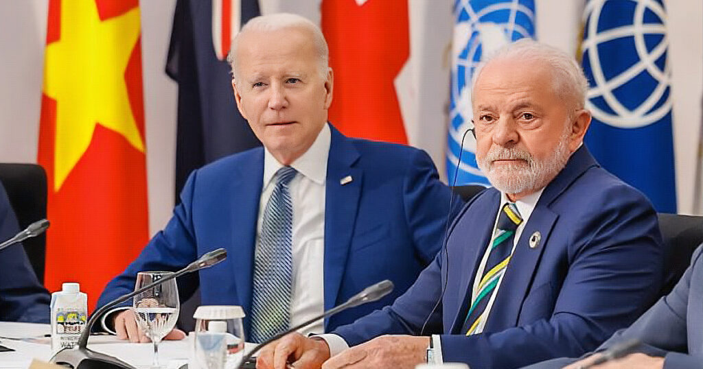 Lula ao lado de Joe Biden no G7. Discurso do presidente brasileiro pede mudança de paradgmas mundiais para enfrentar crises