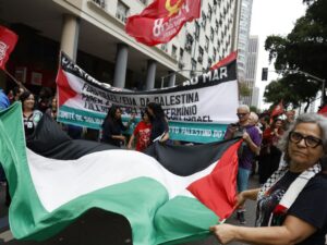 Manifestação pró-Palestina no Brasil em apoio à Flotilha Global Sumud.